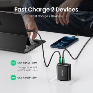 Củ sạc nhanh QC 3.0 4.0 sạc USB-A USB-C 36W QC4.0 Ugreen CD170 12 Sạc nhanh chuẩn quick charge 3.0 4.0 sạc USB A type C 36W QC4.0 màu đen Ugreen CD170 10217