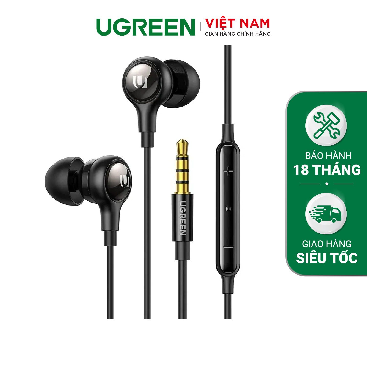 Tai nghe nhét trong có dây UGREEN EP103 Có micrô và điều khiển âm lượng cổng 3.5mm / Lightning / Type C – Ugreen Việt Nam