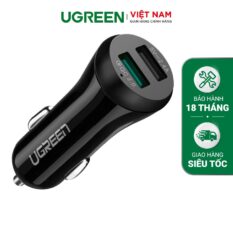 Tẩu sạc nhanh ô tô UGREEN CD114 - Sạc nhanh Quick Charge 3.0 dòng 3A, sạc đồng thời 2 thiết bị cùng lúc - Bảo hành 18 tháng