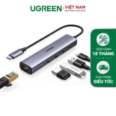 USB 5 trong 1 type C ra Usb3.0 + Rj45 1000M gigabits Ethernet + Pd Adapter Ugreen CM475 20932