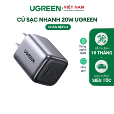 Củ sạc nhanh GaN 20W Ugreen CD318 sạc nhanh cho IPhone, SamSung, Xiaomi, Oppo