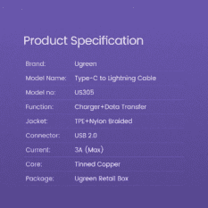 Dây cáp sạc Lightning đầu type C Ugreen US305 US vuông góc