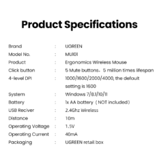 Chuột không dây UGREEN MU101 thiết kế công thái học