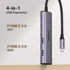 Ugreen 15395 Hub type C 2 cổng USB-A 3.0 và 2 cổng USB-C