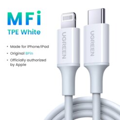 Cáp sạc nhanh USB type C to Lightning truyền dữ liệu UGREEN US171 màu trắng