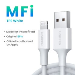 Cáp sạc nhanh Lightning chuẩn MFi UGREEN US155