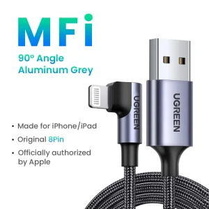 Cáp sạc iPhone/ iPad UGREEN US299 - Đầu bẻ vuông góc chống gập gãy - Tốc độ truyền dữ liệu 480Mbps