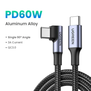 Cáp sạc nhanh PD60W UGREEN US255 - Đầu bẻ vuông góc chống gập gãy, Sạc nhanh chuẩn Quick Charge 3.0 dòng 3A
