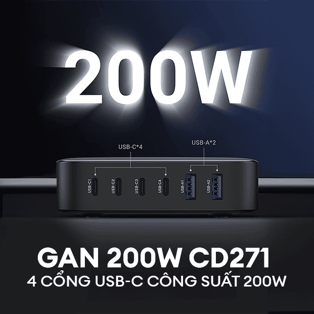 Công suất sạc lớn 200W