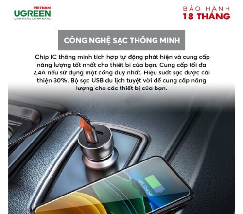 Tẩu sạc Ugreen 2 cổng USB ED018