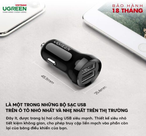 Tẩu sạc Ugreen 2 cổng USB ED018