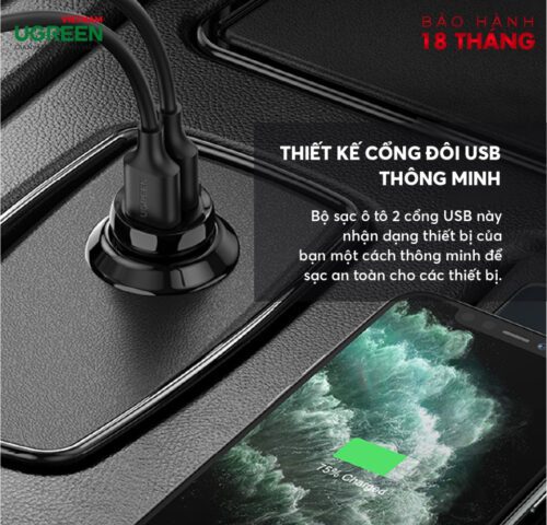 Tẩu sạc Ugreen 2 cổng USB ED018