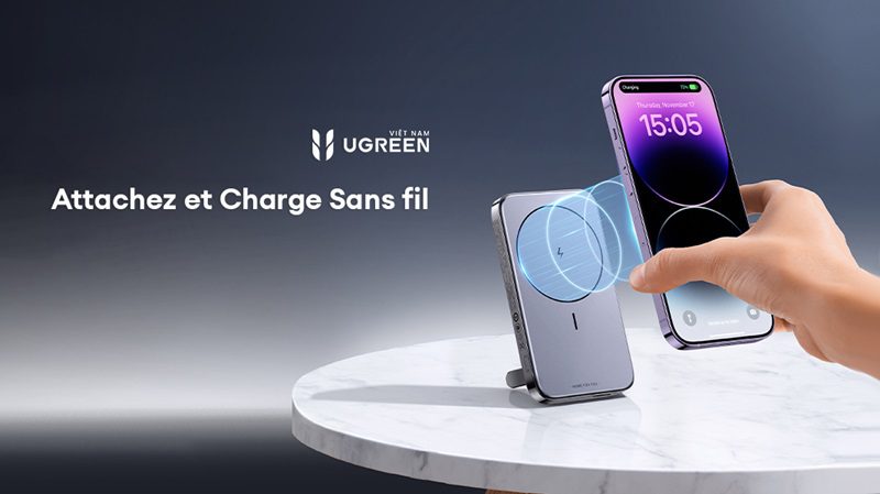 Pin sạc dự phòng không dây Ugreen: Lực hút từ tính hỗ trợ công suất cao 10 Pin sạc dự phòng