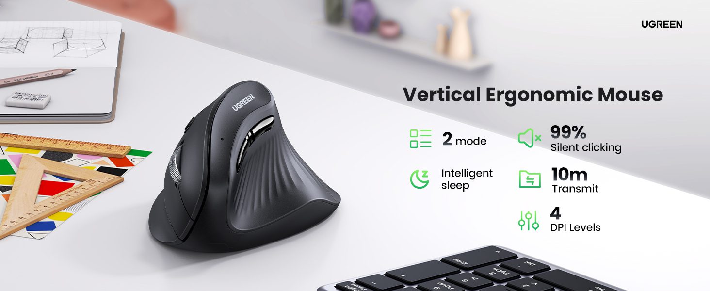 Ugreen MU008 - Chuột Bluetooth Công Thái Học Tích Hợp Wifi 2.4G