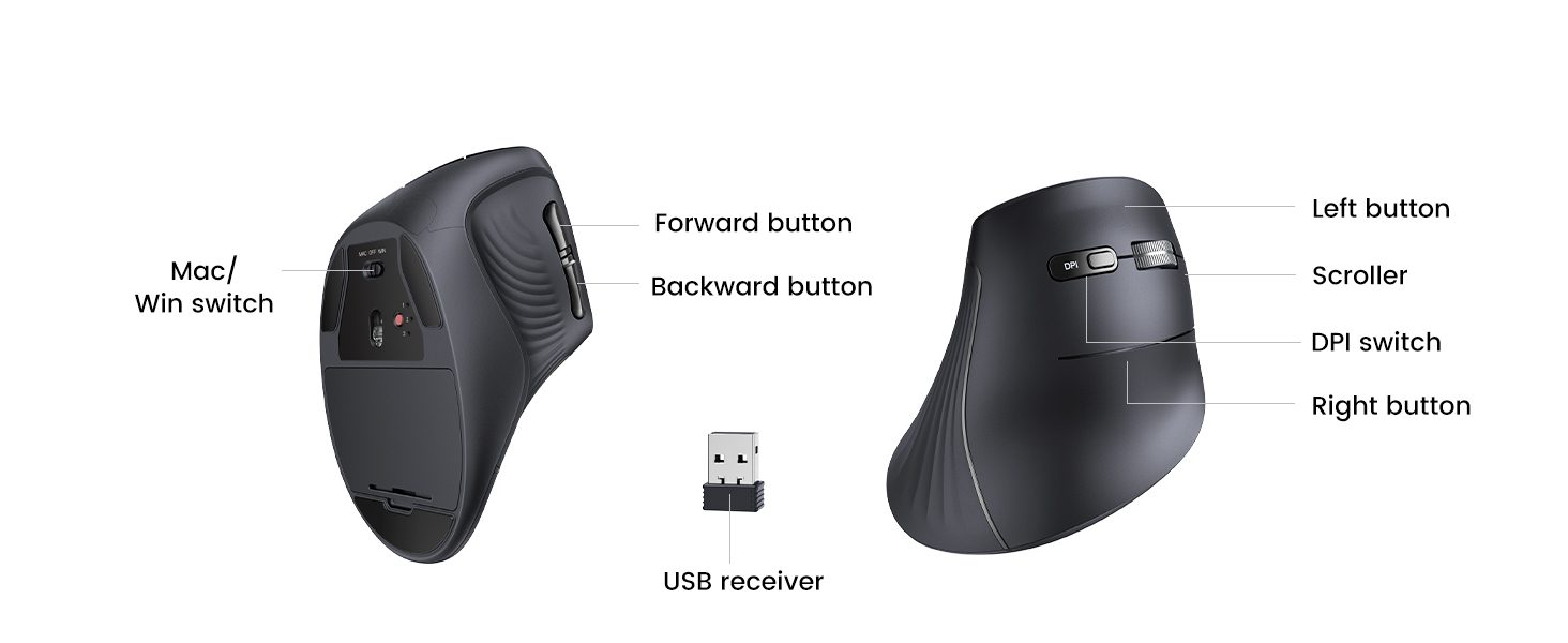 Ugreen MU008 - Chuột Bluetooth Công Thái Học Tích Hợp Wifi 2.4G