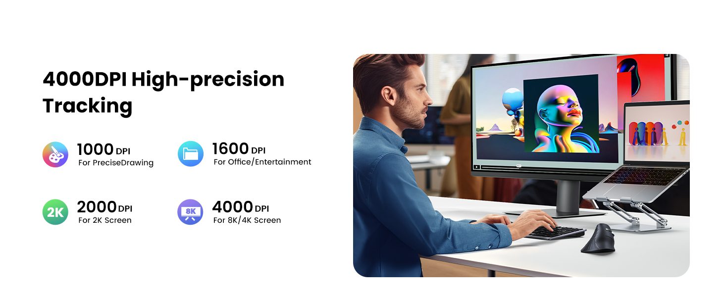 Ugreen MU008 - Chuột Bluetooth Công Thái Học Tích Hợp Wifi 2.4G
