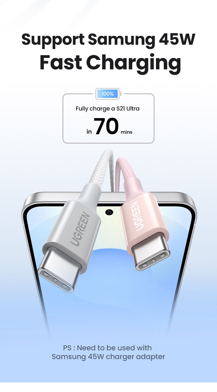Cáp sạc nhanh C to C 100W Ugreen L502 dài 1m 6 Cáp sạc nhanh C to C 100W Ugreen L502 dài 1m - Hình ảnh 6