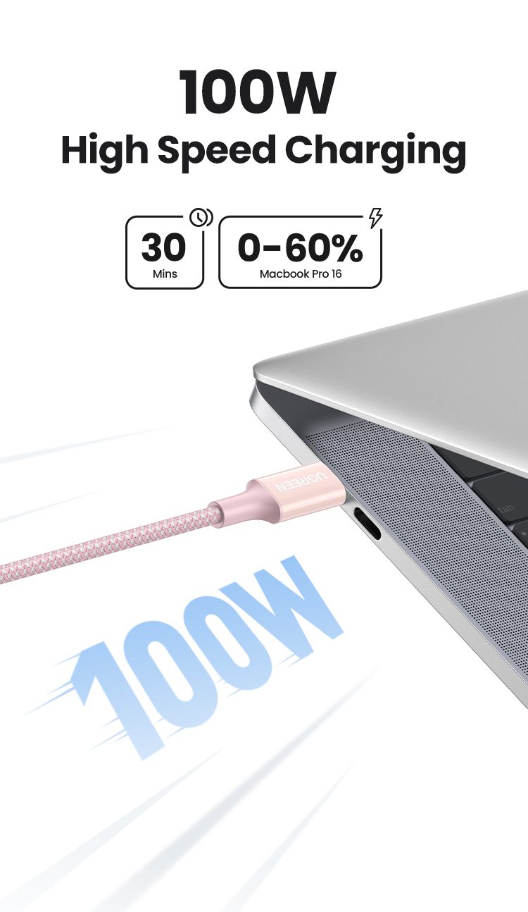 Cáp sạc nhanh C to C 100W Ugreen L502 dài 1m 27 Sạc nhanh vượt trội – Đáp ứng mọi nhu cầu năng lượng