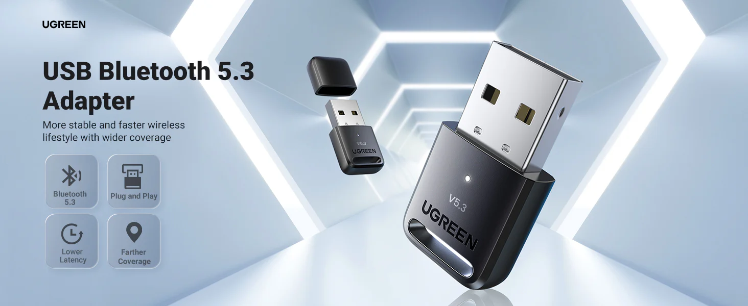 UGREEN 90225- USB Bluetooth 5.3 Tầm Xa 20m, Hỗ Trợ 7 Thiết Bị