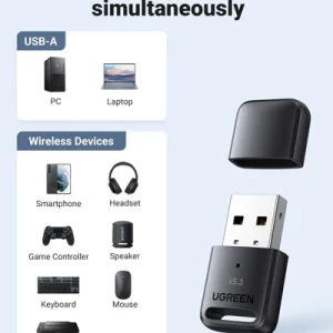 UGREEN 90225- USB Bluetooth 5.3 Tầm Xa 20m, Hỗ Trợ 7 Thiết Bị