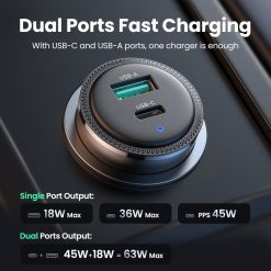 Tẩu Sạc ô tô 2 cổng USB-C và USB-A Ugreen 90645