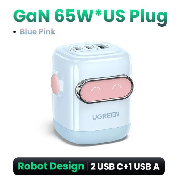 Củ sạc nhanh 3 cổng hình robot 2C1A 65W UGREEN X662 - Trắng-Xanh
