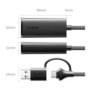 Bộ Chuyển Đổi USB-C/USB-A sang LAN 1.0Gbps UGREEN 15638