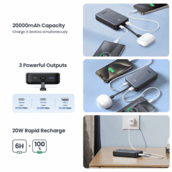 Ugreen PB505 Pin Dự Phòng 20000mAh tích hợp cáp sạc