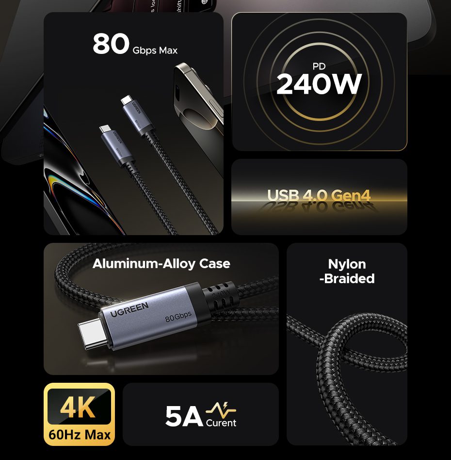 Cáp Sạc Nhanh C to C 100W UGREEN L528 9 Cáp Sạc Nhanh C to C 100W UGREEN L528 - Hình ảnh 9