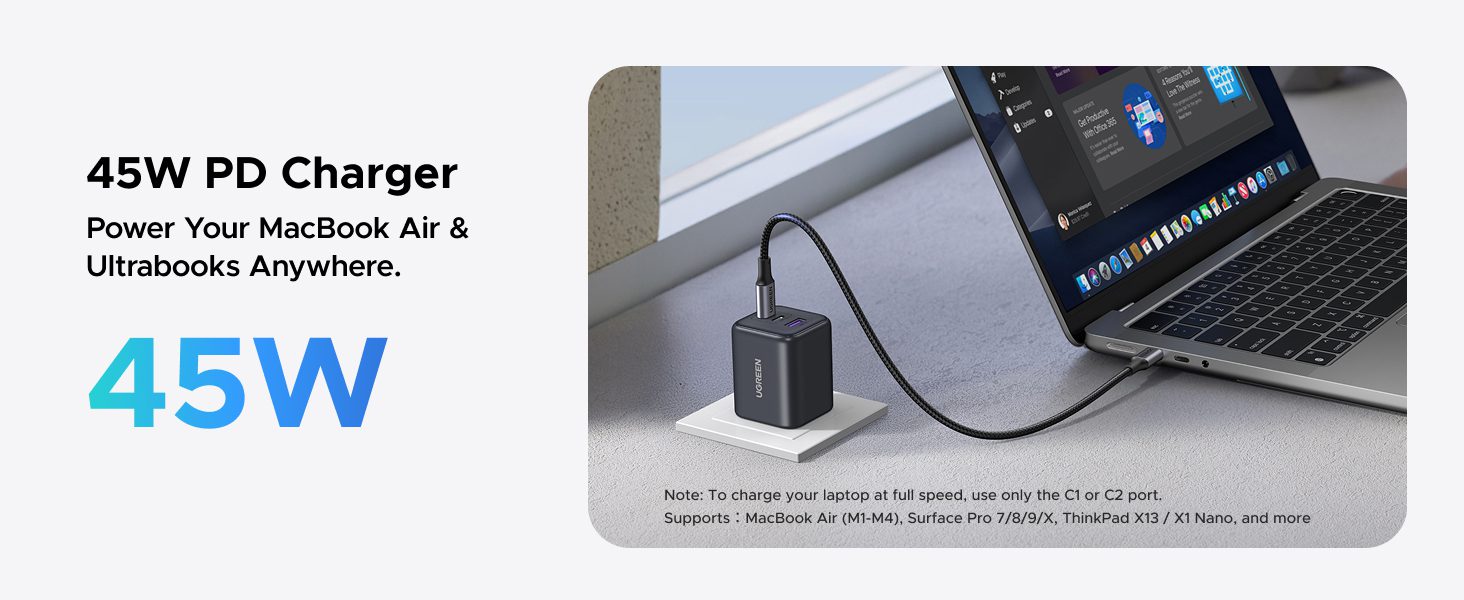 Củ sạc nhanh 1 cổng Type C 45W Ugreen 65155B 17 Công nghệ GaN tiên tiến – Nhỏ gọn nhưng mạnh mẽ