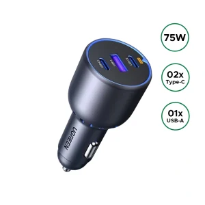 Tẩu sạc ô tô Ugreen 75W 3 cổng 2C1A EC703 35024