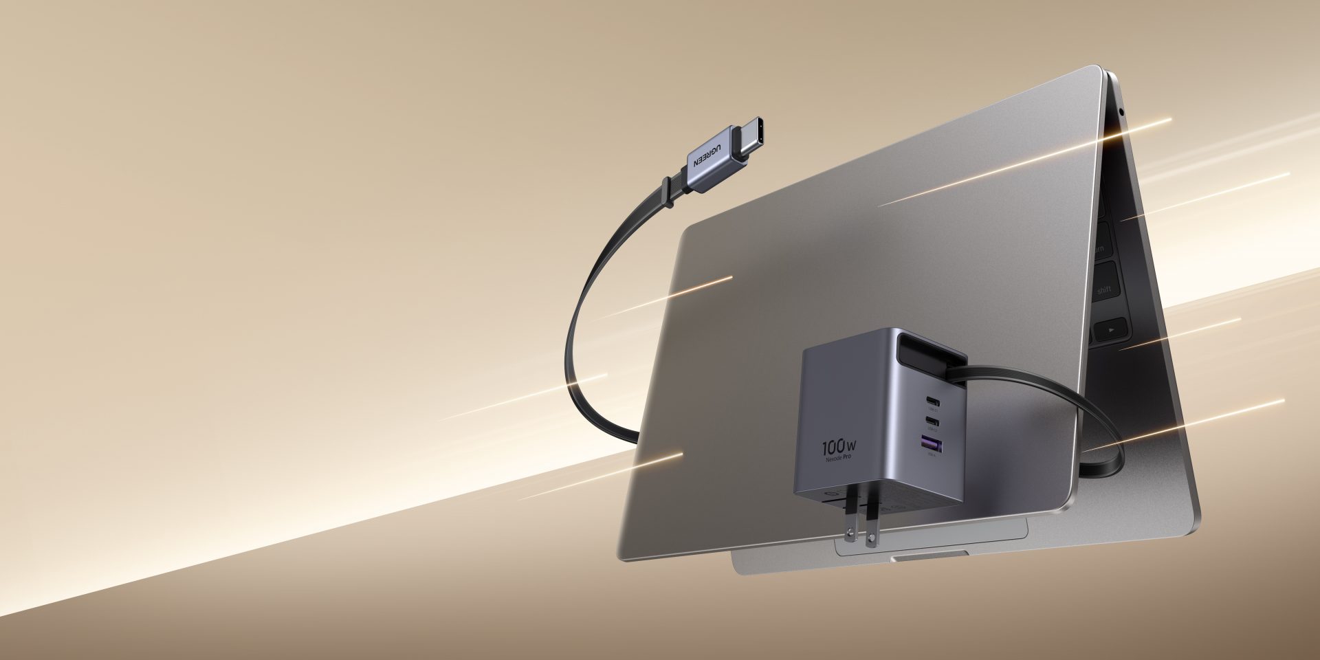 Ugreen 65827 X616 Củ sạc 100W tích hợp cáp