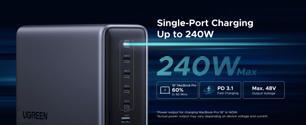 Trạm sạc để bàn 6 cổng 5C1A 500W Ugreen 55549