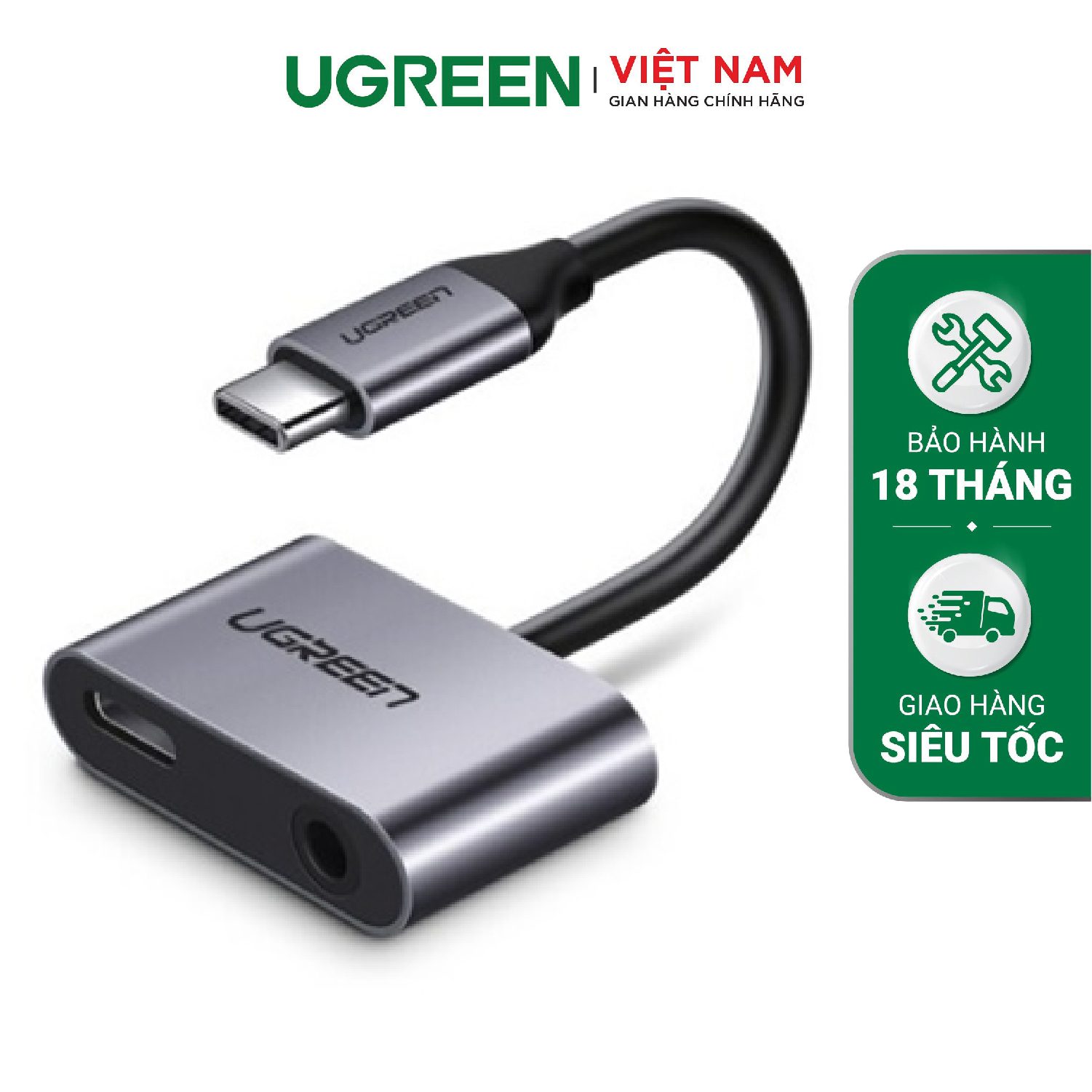 Ugreen 50596 Adapter USB-C sang 3.5mm (không DAC) hỗ trợ sạc 0.12m – Như Mới
