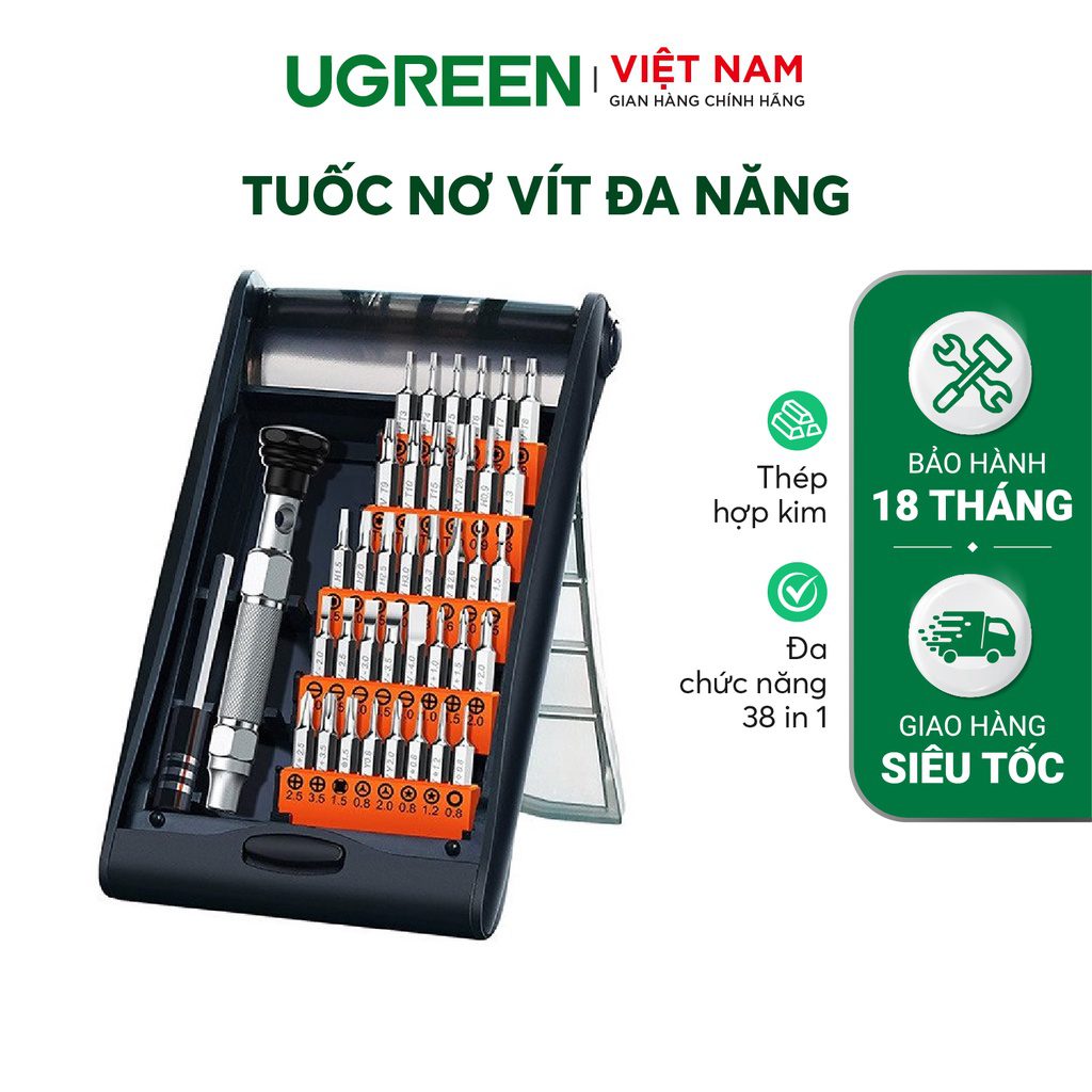 Ugreen 80459 Bộ tua vít 38 in 1 CM372 Tay cầm 94mm Đầu nối nam châm 60mm Đầu vít 28mm – Như Mới