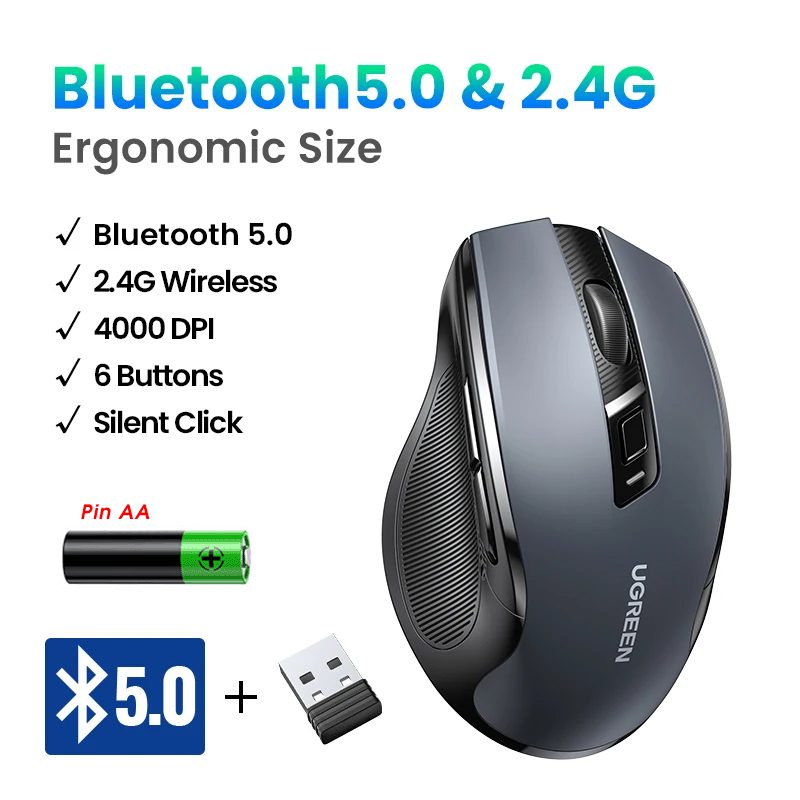 Ugreen 15508 Chuột máy tính Bluetooth 4000 DPI Full-size – Như Mới