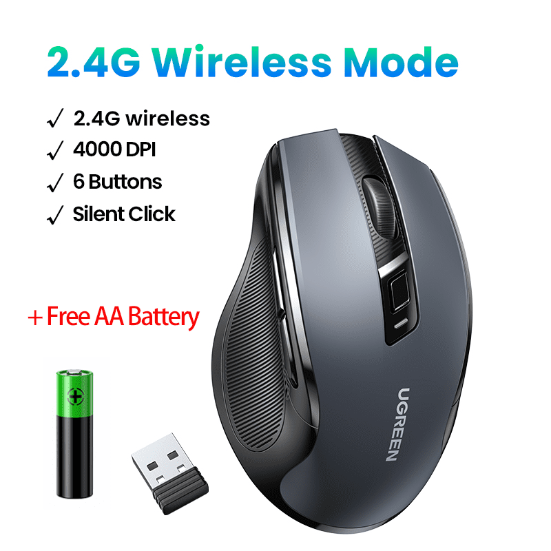 Ugreen 15063 Chuột không dây công thái học 2.4GHz 800-4000 DPI 0m – Như Mới