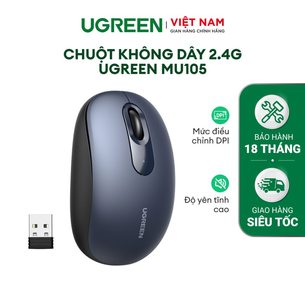 Ugreen 90550 Chuột không dây Silent 800-2400 DPI 10m – Như Mới